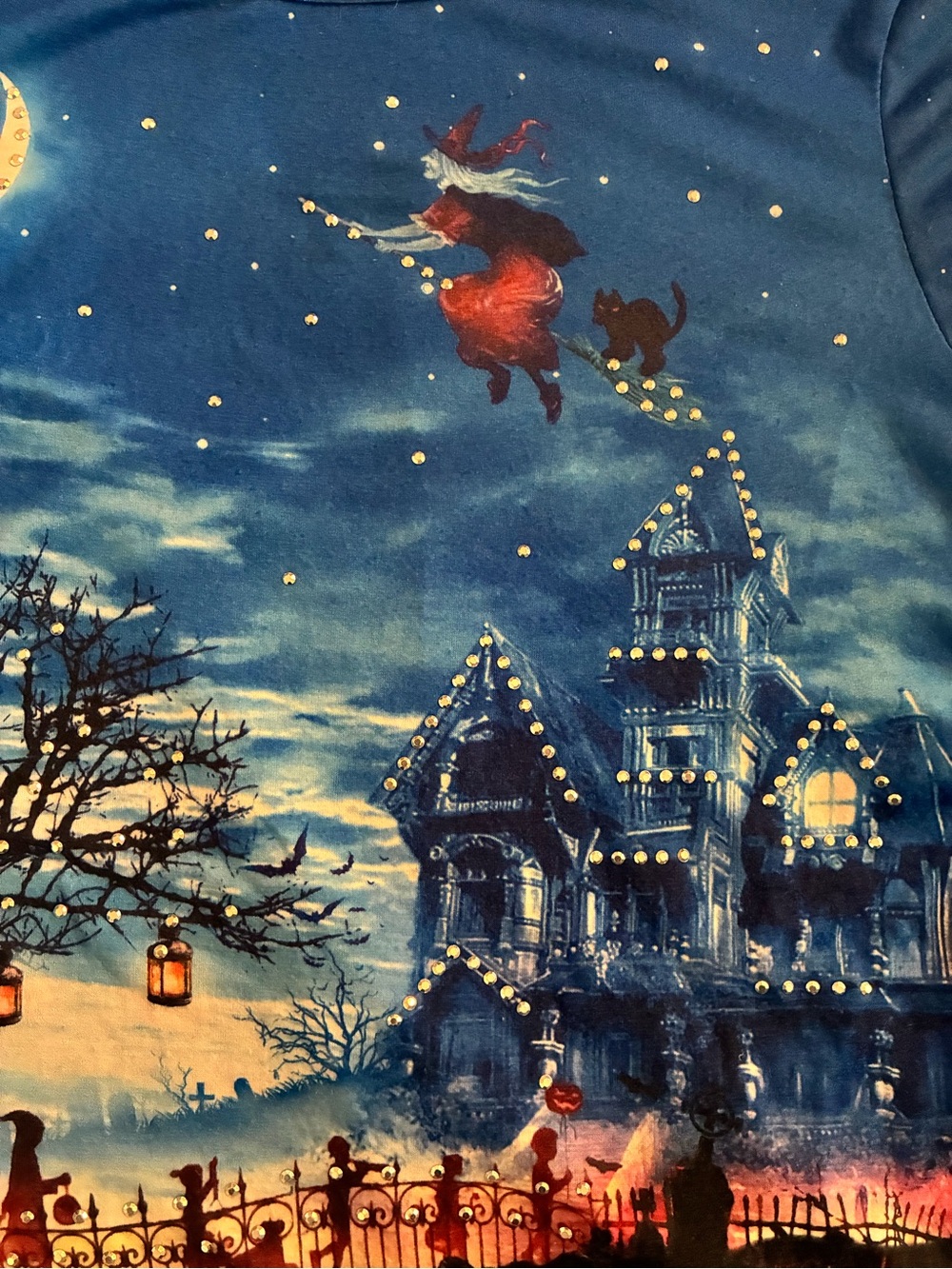 Gloria Vanderbilt Witch Haunted House Graphic Top M Rhinestone Halloween - Picture 16 of 16